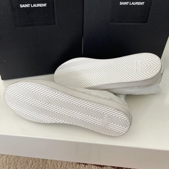 YSL Saint Laurent 561240 White Distressed Men's High Top Sneakers Shoes 46 - Picture 6 of 12